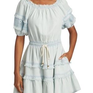 Ramy Brook Lala Off-Shoulder Light Chambray Mini Dress